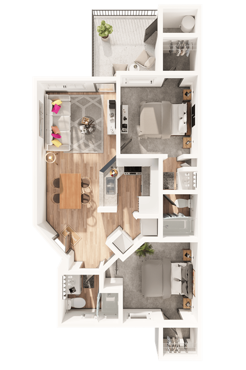 Floor plan for 2 beds, 2 baths, 1029 sqft